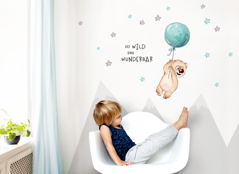 Little Deco Wandtattoo Sei wild &amp; Teddybär mit Luftballon DL329
