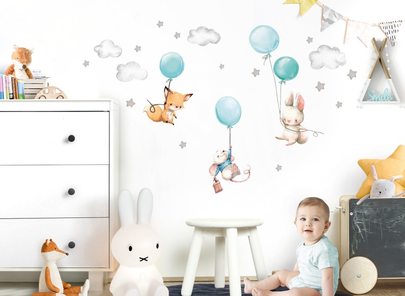 Little Deco Wandtattoo Fuchs Maus und Hase mit Luftballon DL610