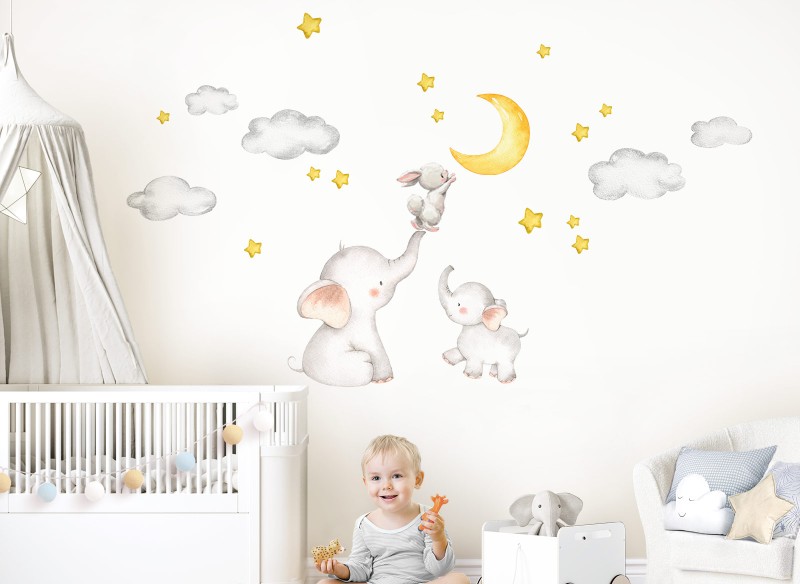 Little Deco Wandtattoo Elefant &amp; Hase mit Mond und Sternen DL463