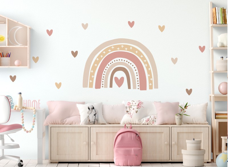 Little Deco Wandtattoo Regenbogen mit Herzen beige rosa braun DL935