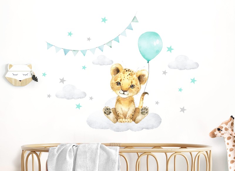 Little Deco Wandtattoo Löwe mit Luftballon mint &amp; Sterne DL685