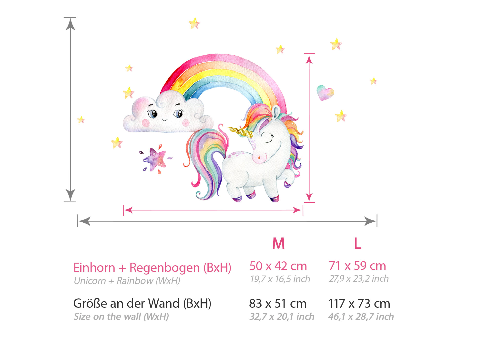 Tiere mit DL531 Regenbogen | Wandtattoo | Deco Mädchen Einhorn Baby Little |