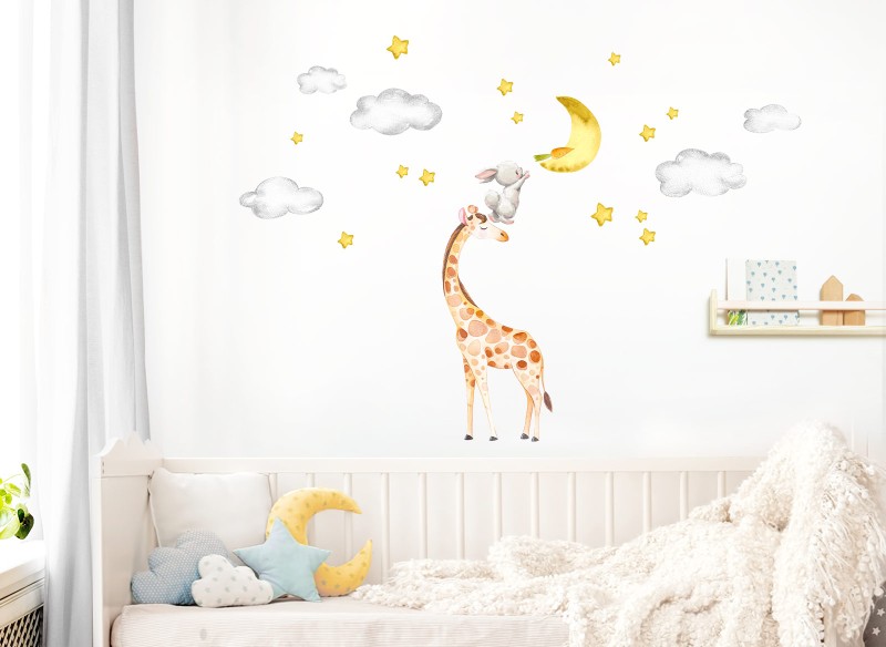 Little Deco Wandtattoo Giraffe Hase Mond und Sterne DL465