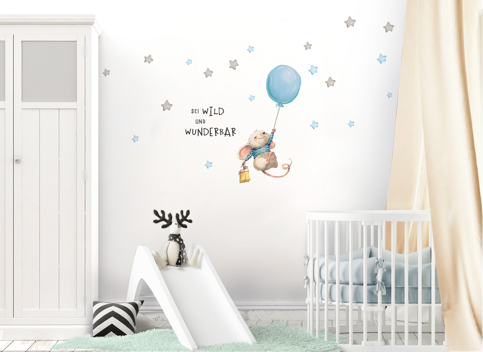 Little Deco Wandtattoo Sei wild & Maus mit Luftballon DL317 | Tiere |  Jungen | Baby