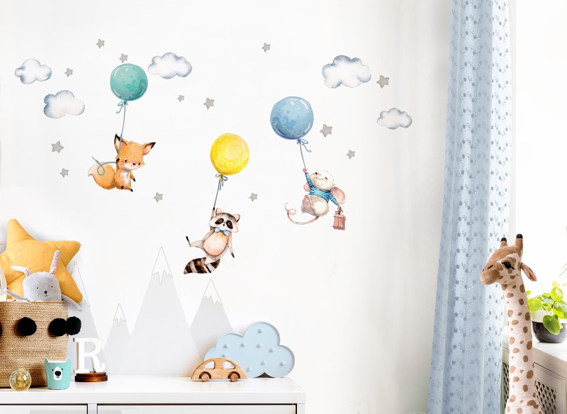 Little Deco Wandtattoo Fuchs Maus und Waschbär mit Luftballon DL508