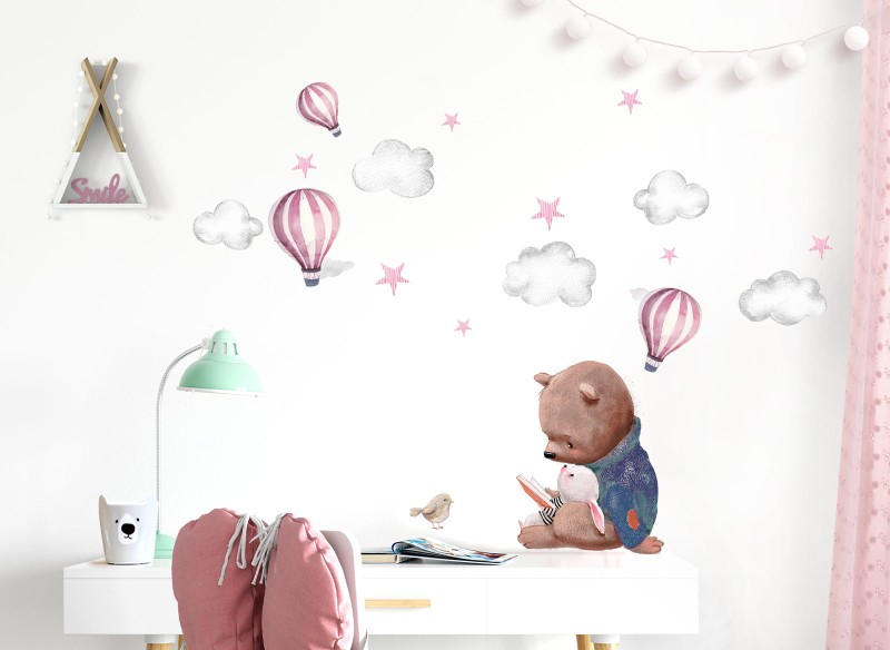 Little Deco Wandtattoo Bär und Hase mit Heißluftballons DL604