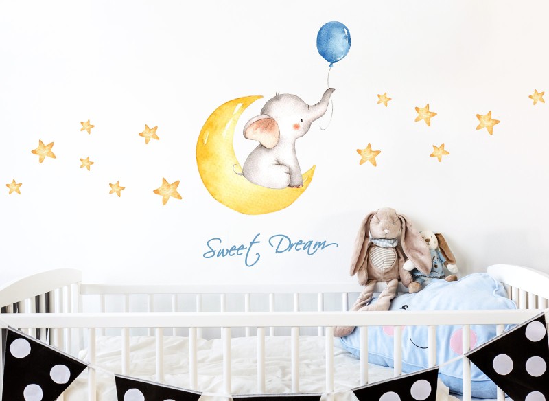 Little Deco Wandtattoo Sweet Dream Elefant Mond &amp; Sterne DL190