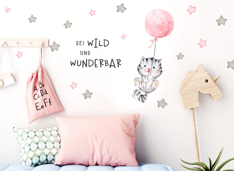 Little Deco Wandtattoo Sei wild &amp; Katze mit Luftballon DL322