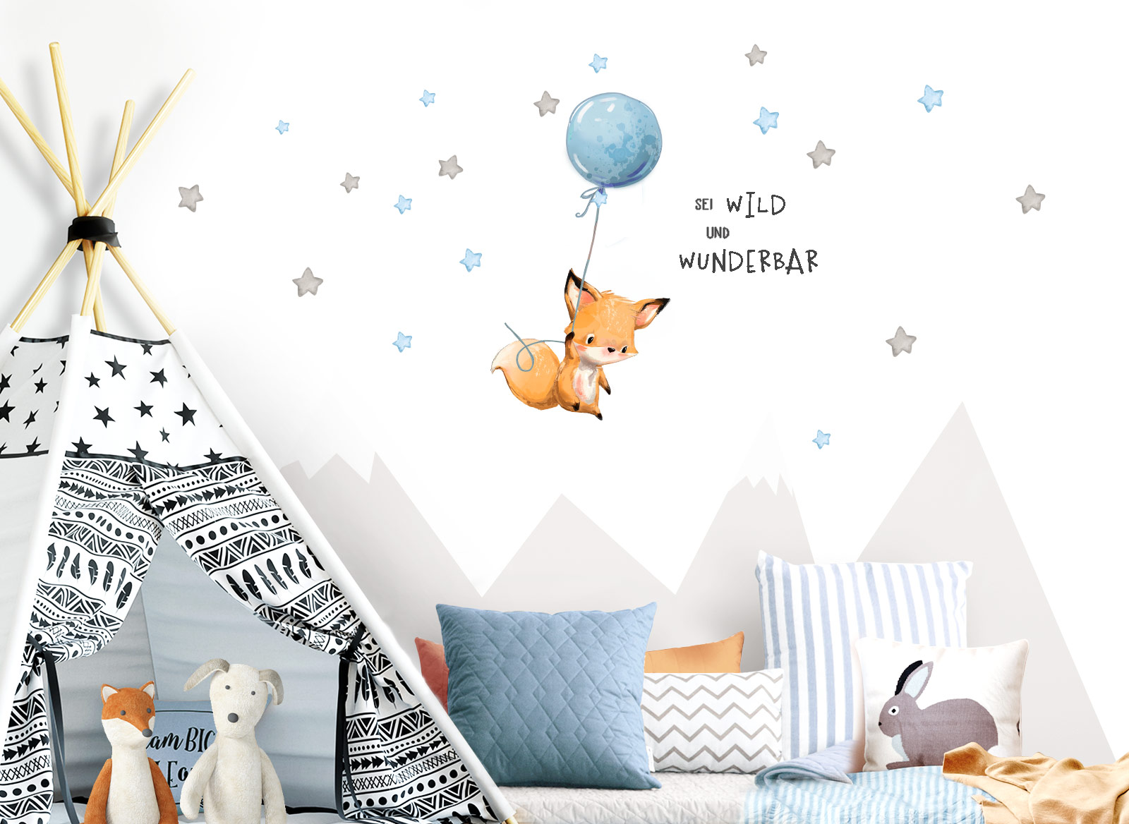 Little Deco Wandtattoo Sei wild & Fuchs mit Luftballon DL316 | Tiere |  Jungen | Baby
