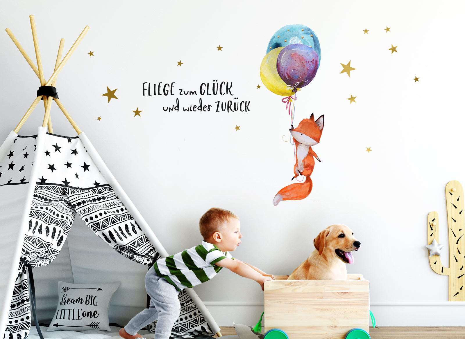 Little Deco Wandtattoo Fliege zum mit Tiere | und Glück Ballons Baby | Jungen Fuchs | DL278